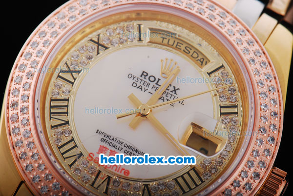 Rolex Day-Date Automatic Movement Rose Gold&Diamond Bezel with White&Diamond Dial - Click Image to Close